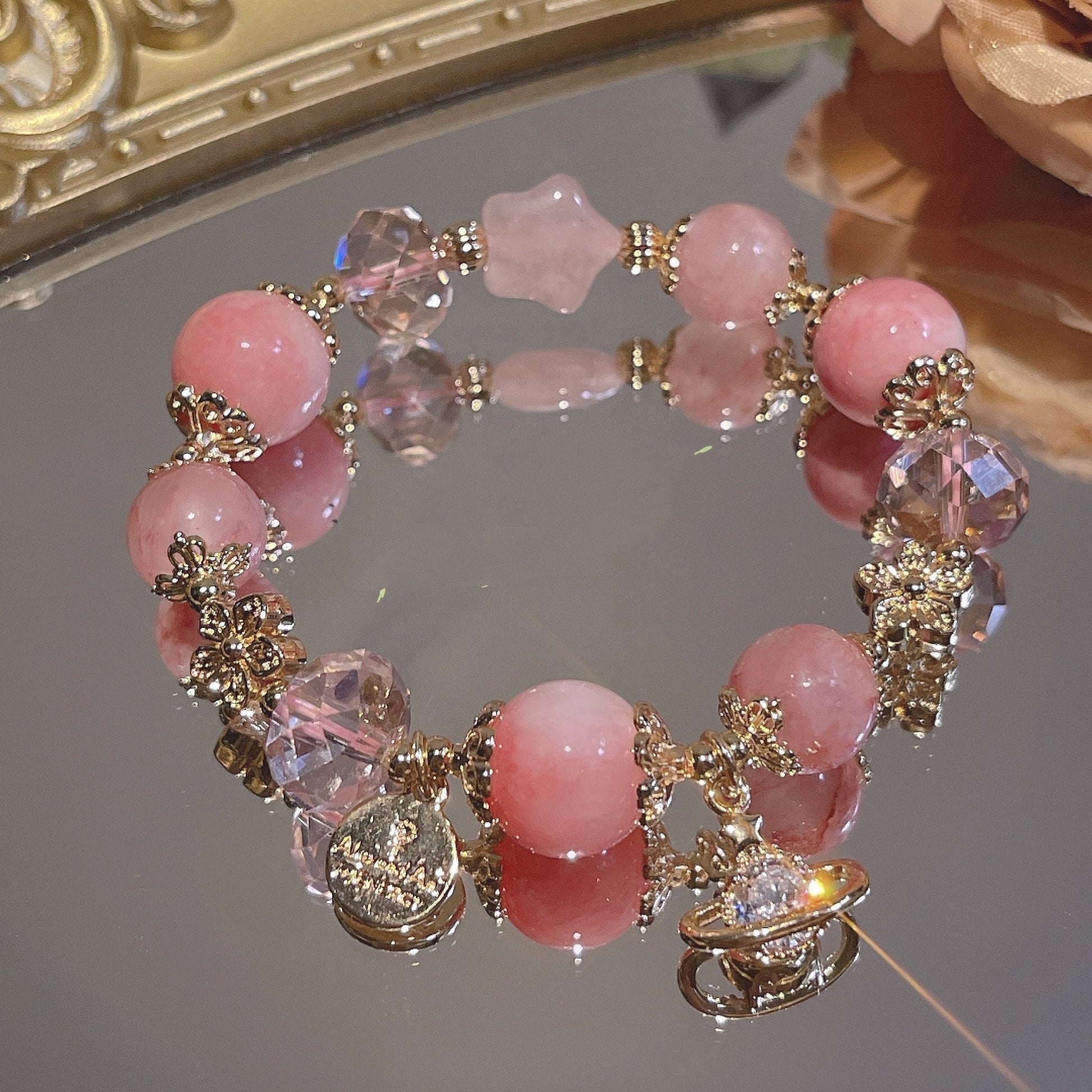 Natural Cream Agate Powder Crystal Bracelet