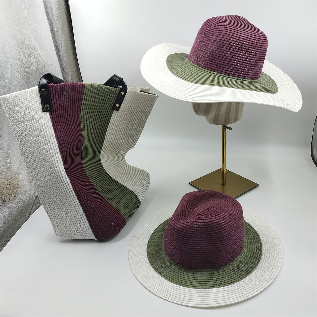 Foldable Striped Straw Hat with Breathable Sun Shade