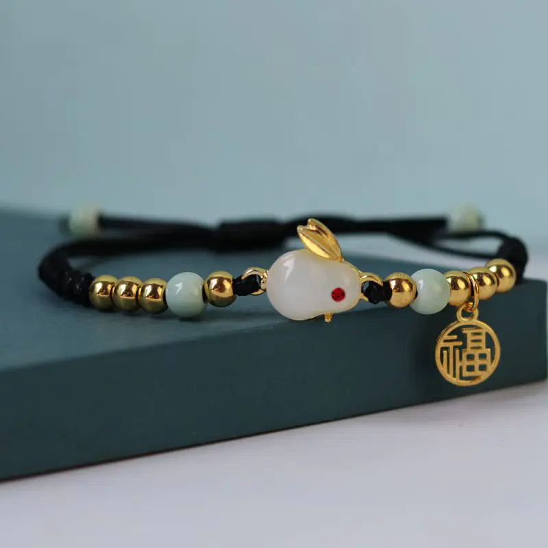 Red Rope Knitting Zodiac Jade Rabbit Bracelet