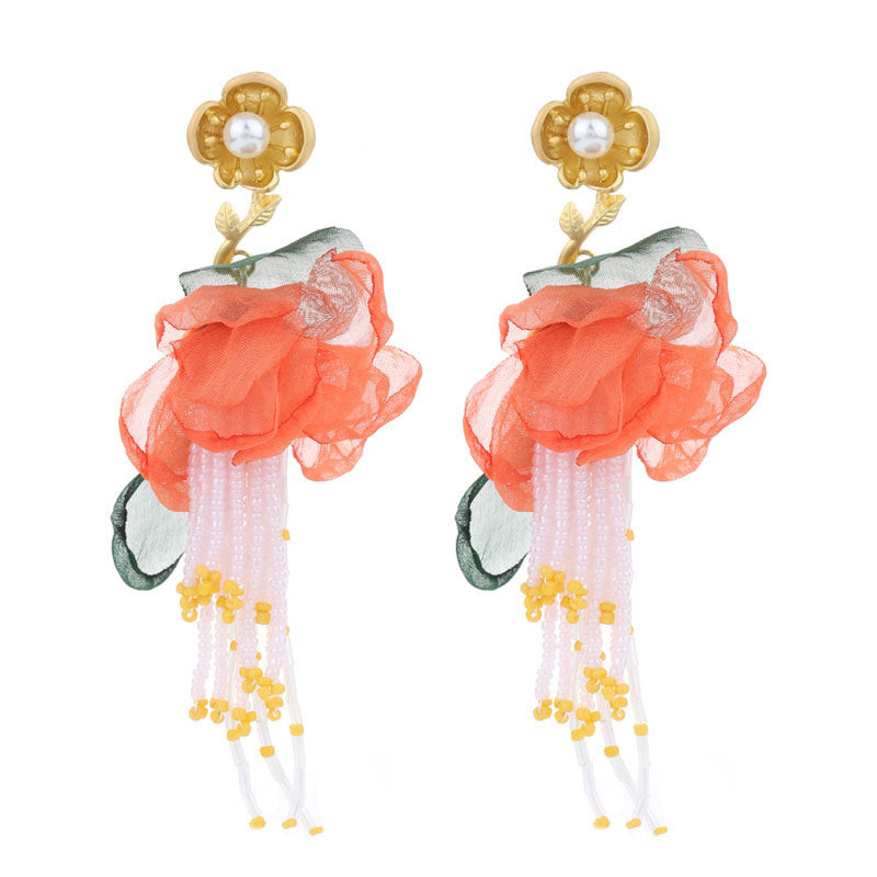 Handmade Fabric Flower Earrings - Fashionable Design