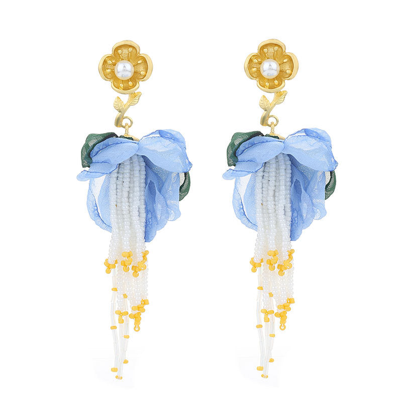Handmade Fabric Flower Earrings - Fashionable Design