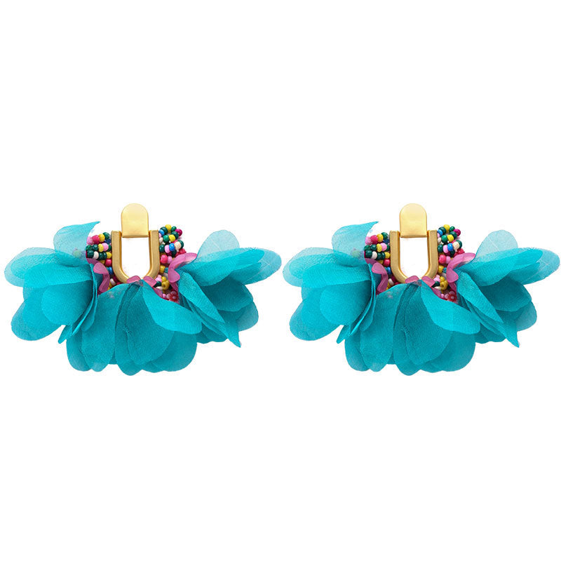 Handmade Fabric Flower Earrings - Fashionable Design