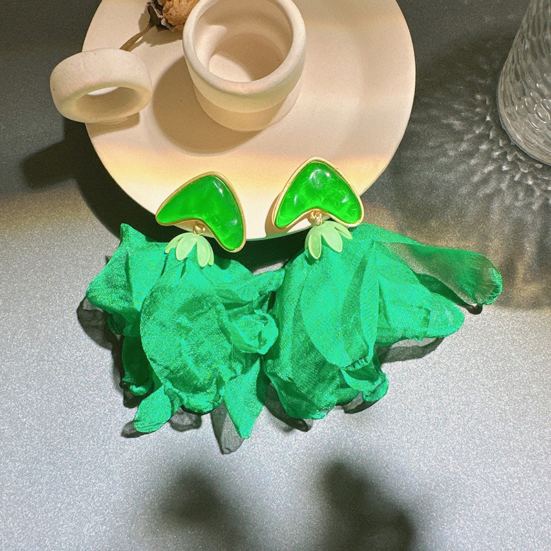 Handmade Fabric Flower Earrings - Fashionable Design