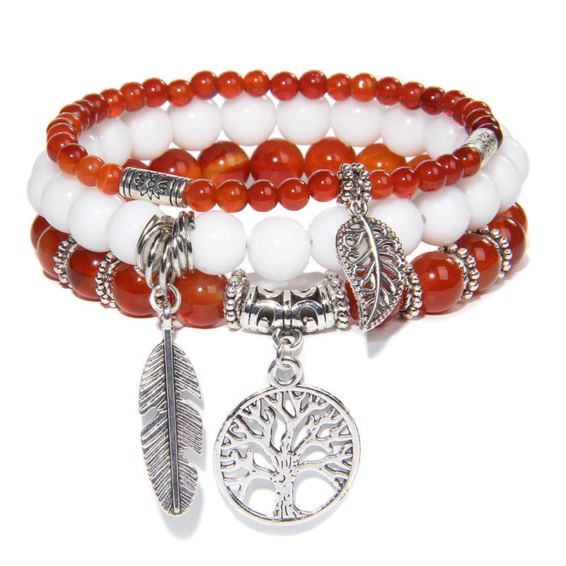 Turquoise Tree of Life Pendant Bracelet with Natural Beads