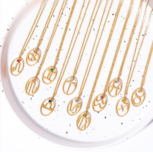 Stainless Steel Zodiac Rune Pendant Necklace