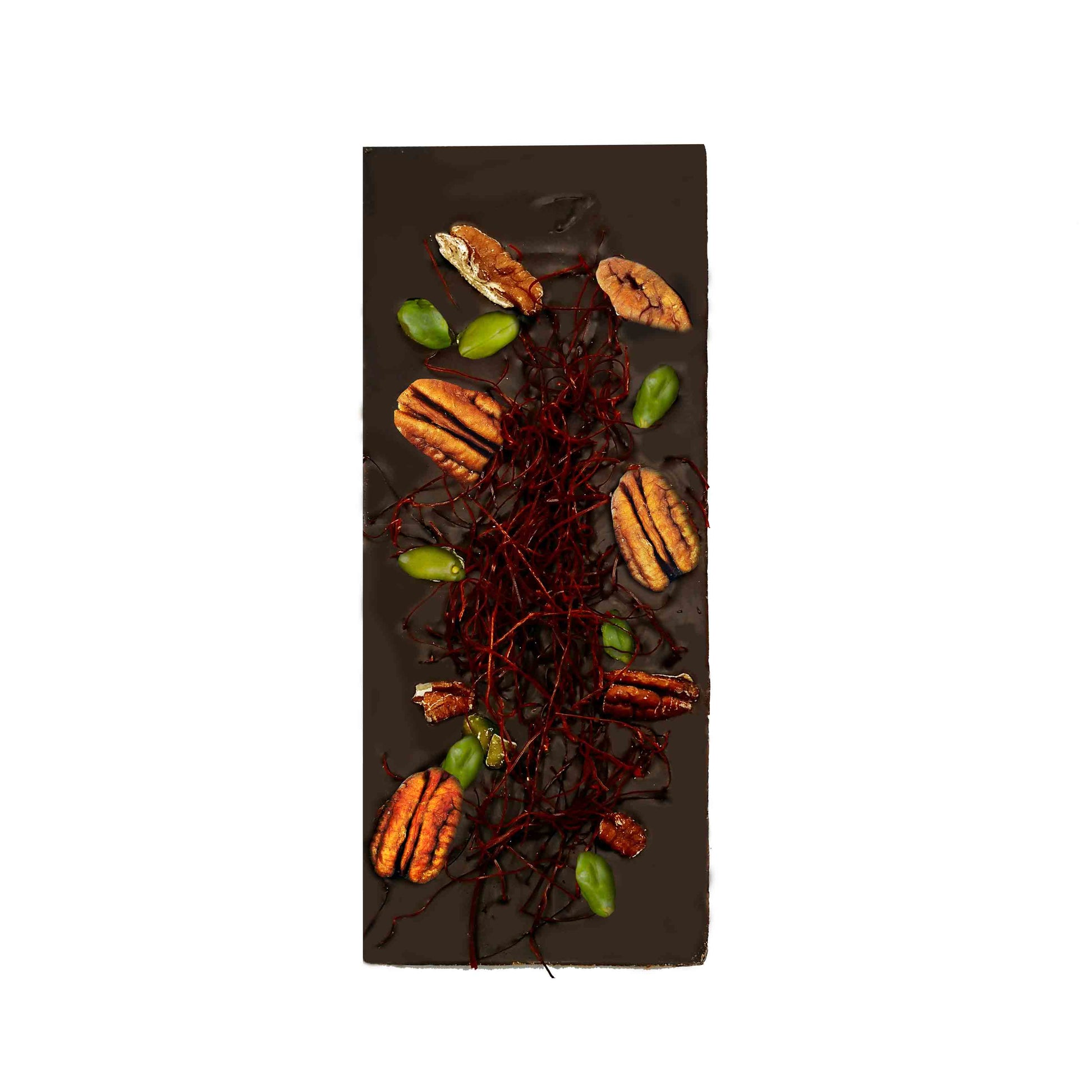 GOURMET dark chocolate pecan nut, chili threads, pistachios
