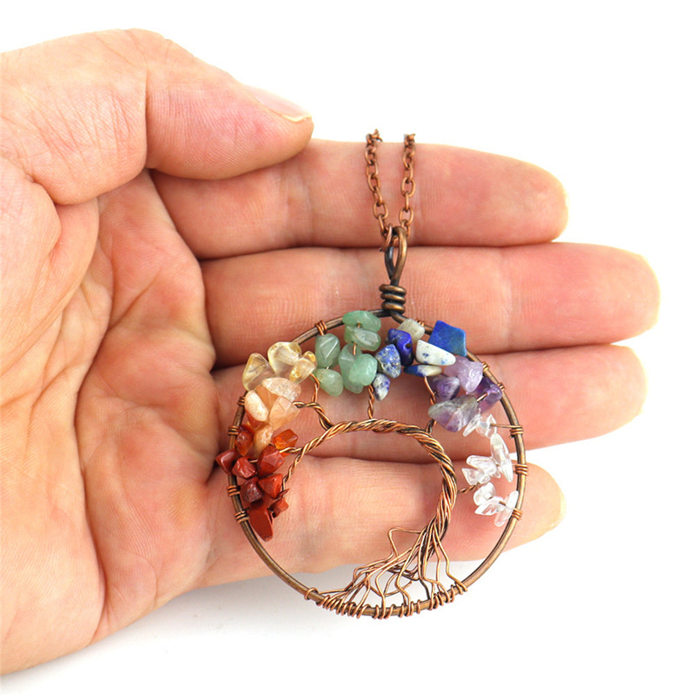 7 Chakra Natural Stone Tree of Life Pendant Necklace