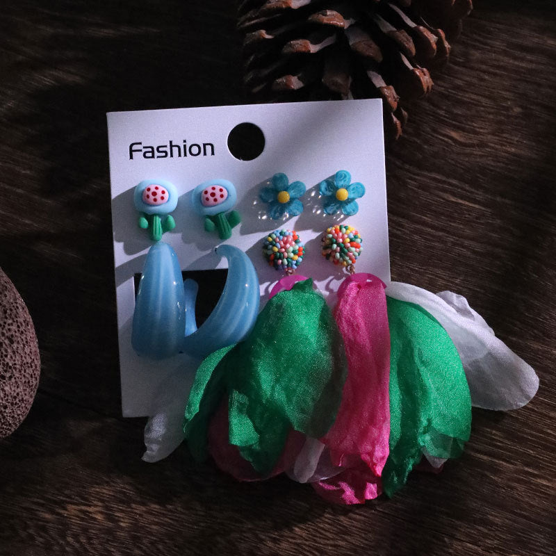 Handmade Fabric Flower Earrings - Fashionable Design