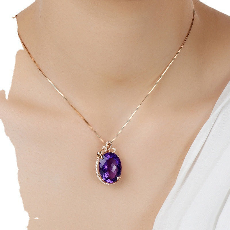 Amethyst Pendant Necklace with Colorful Gemstones