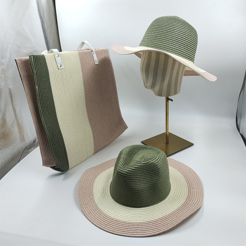 Foldable Striped Straw Hat with Breathable Sun Shade