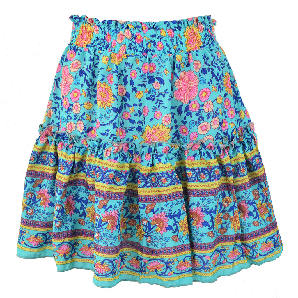 Bohemian Cotton Floral Skirt with Retro Wood Ears
