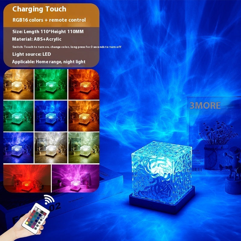 LED Water Ripple Ambient Night Light USB Rotating Projection Crystal Table Lamp RGB Dimmable Home Decoration 16 Color Gifts +