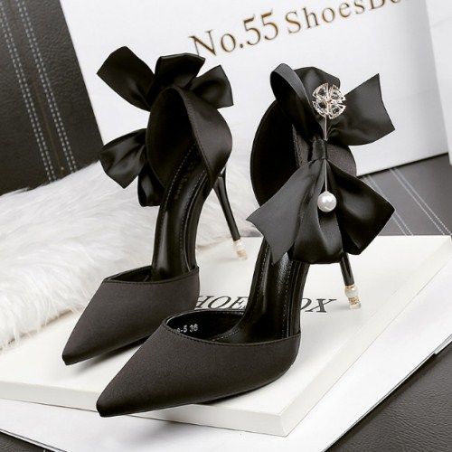 Rhinestone High Heels with Bow