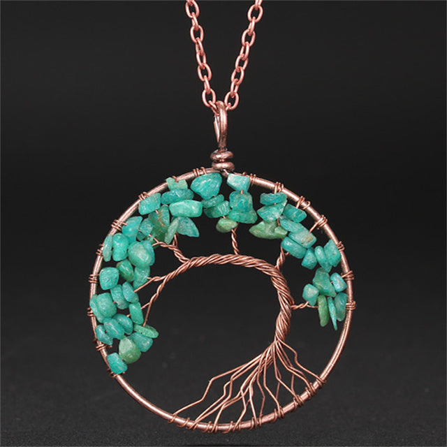 7 Chakra Natural Stone Tree of Life Pendant Necklace