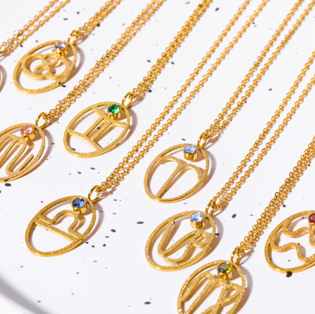 Stainless Steel Zodiac Rune Pendant Necklace