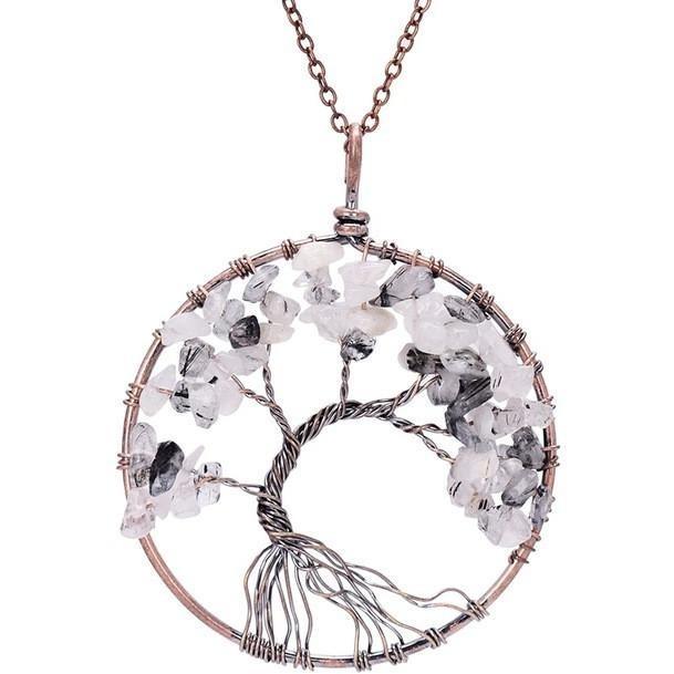 Colorful Crystal Chip Tree of Life Necklace