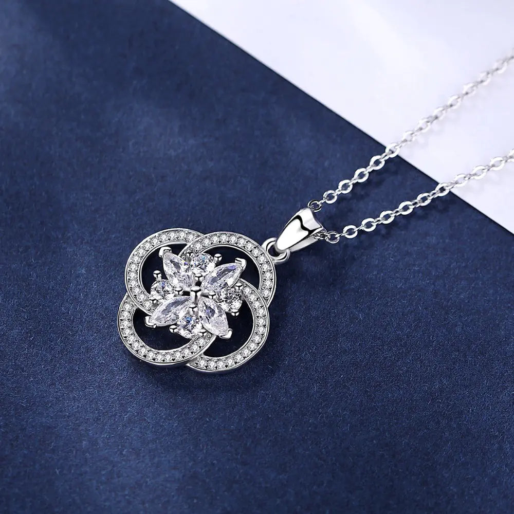 Silver Necklace with Diamond Pendant - Gemini Design