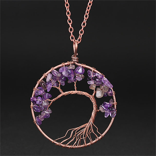 7 Chakra Natural Stone Tree of Life Pendant Necklace