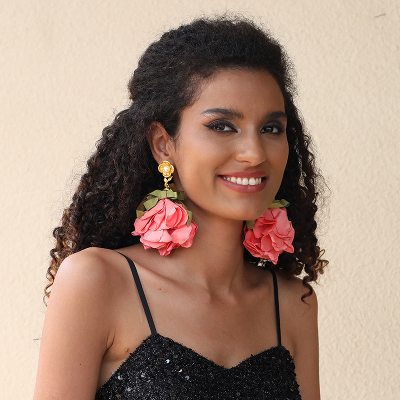 Handmade Fabric Flower Earrings - Fashionable Design