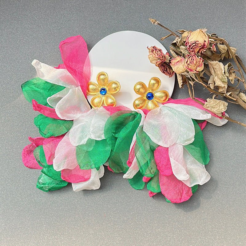 Handmade Fabric Flower Earrings - Fashionable Design