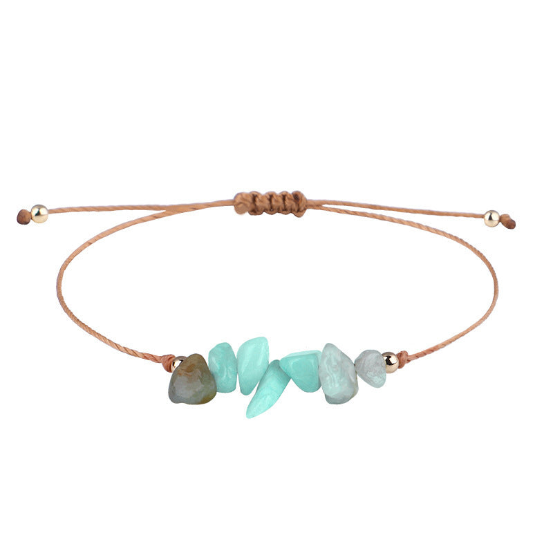 Irregular Raw Stone Bracelet with Woven Wax Line