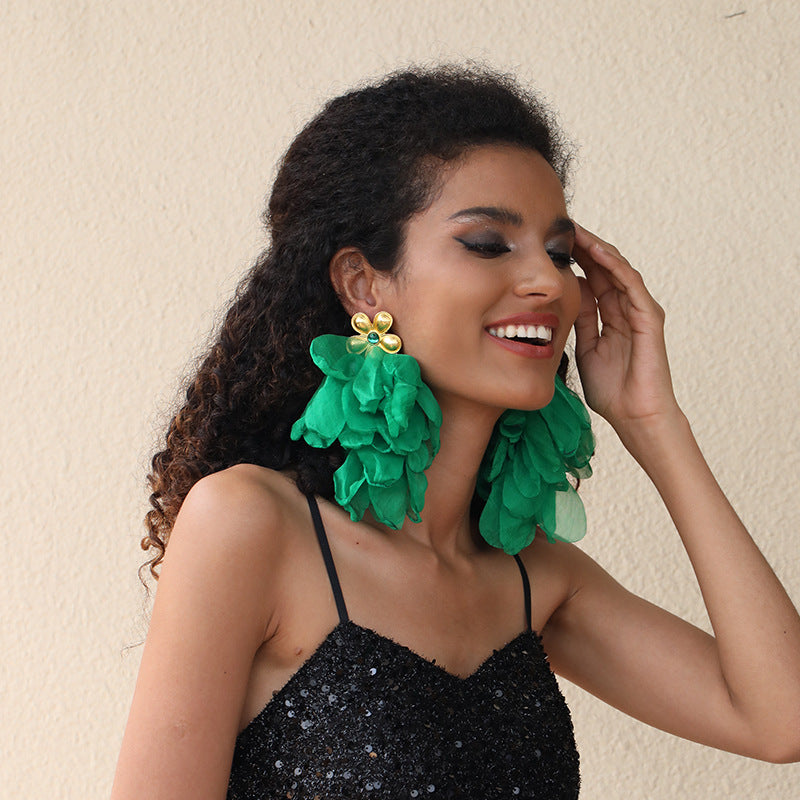 Handmade Fabric Flower Earrings - Fashionable Design