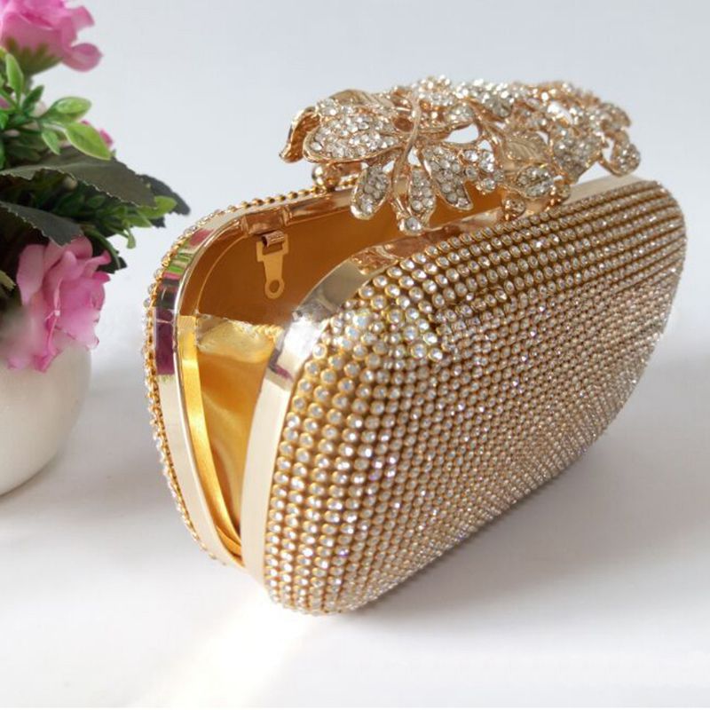 Unique Gold Rhinestone Evening Clutch Bag