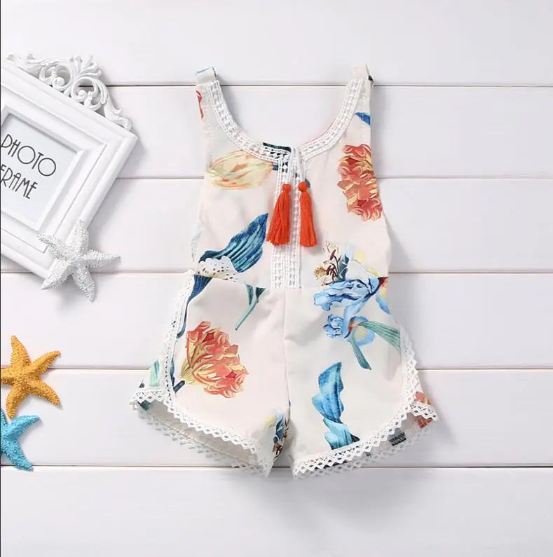 Summer Baby Sleeveless Romper with Lily Print
