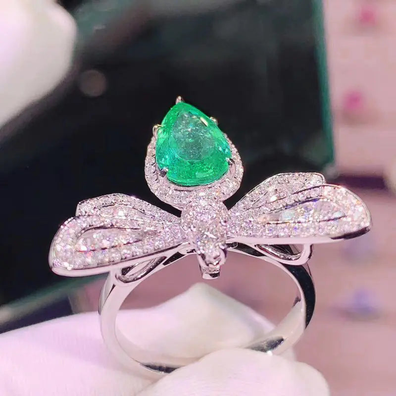 Emerald Colored Rectangular Gemstone Ring for Women