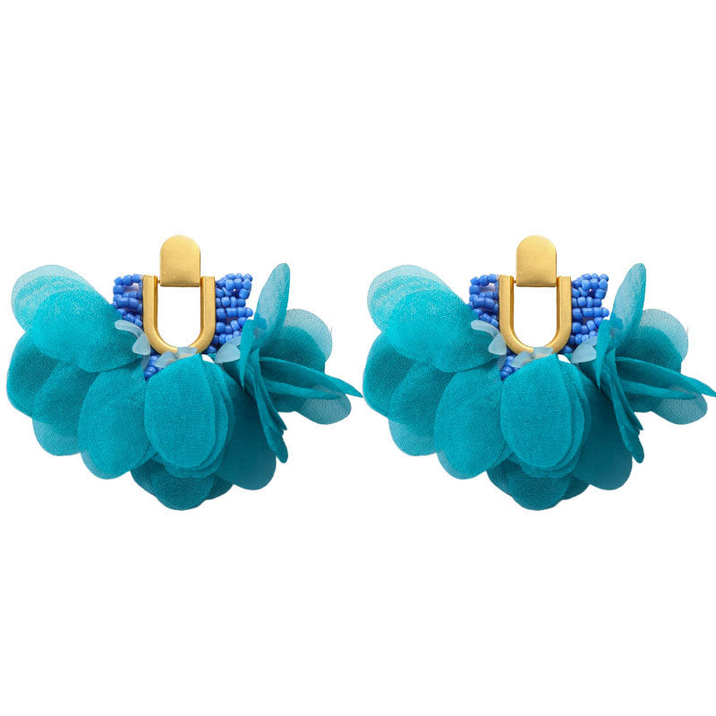 Handmade Fabric Flower Earrings - Fashionable Design