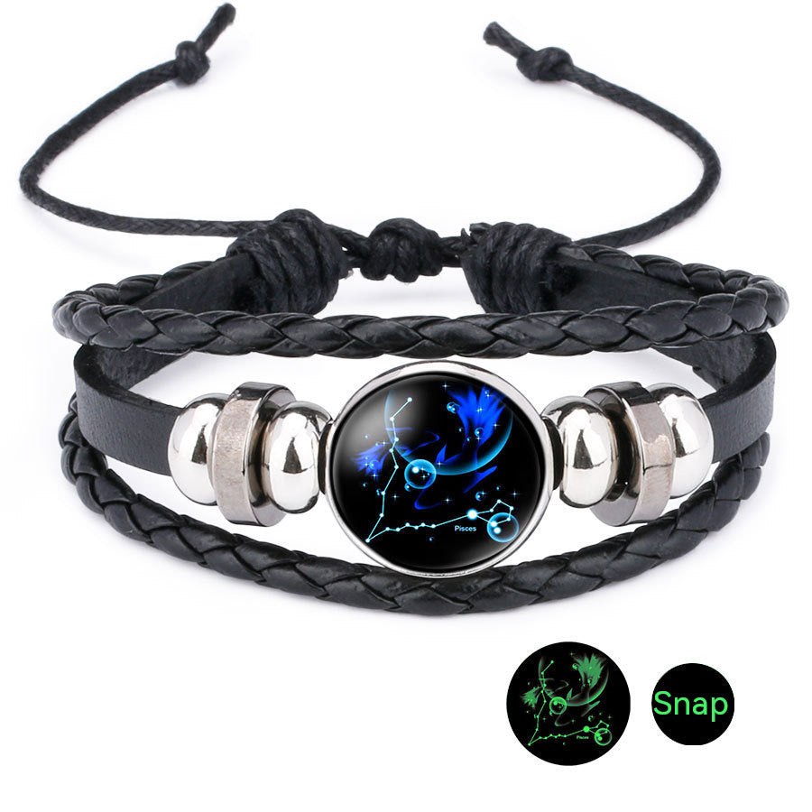 Luminous Zodiac Time Stone Cowhide Beaded Bracelet