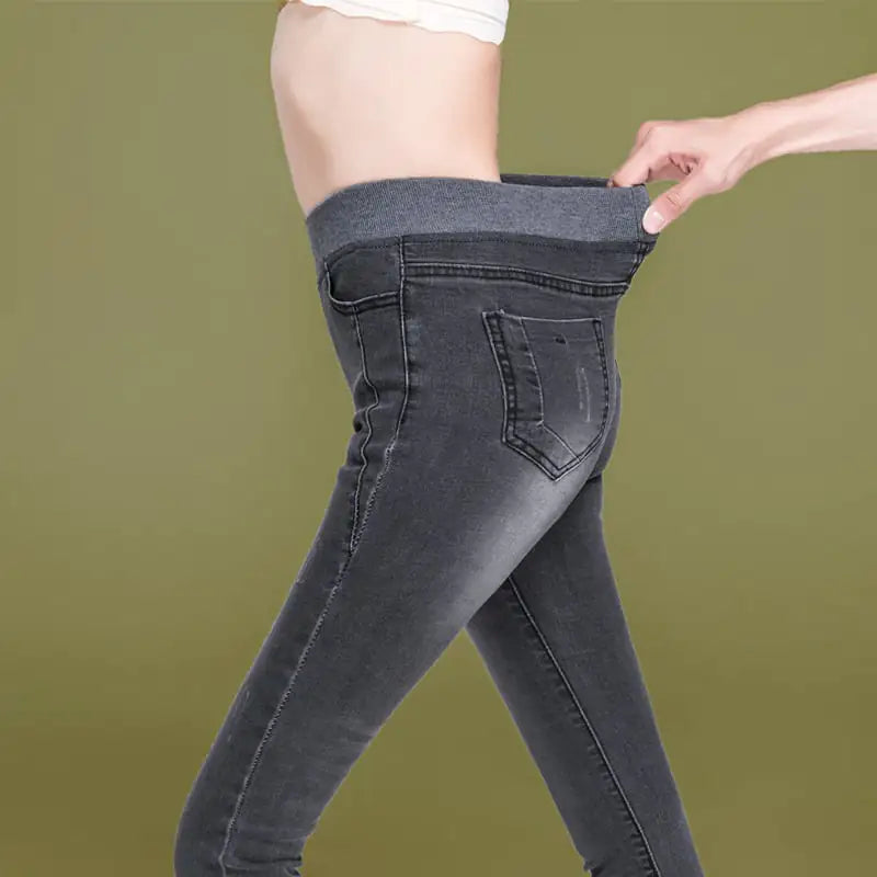 Plus Size Women's High Waist Fleece Elastic Jeans