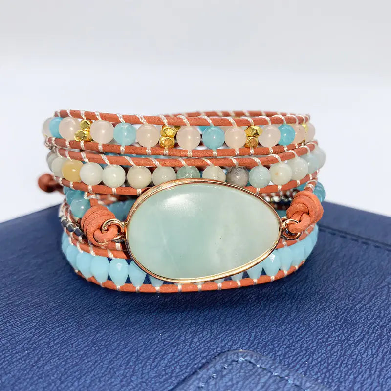 Handmade Multi-Layer Beaded Bracelet with Natural Stone