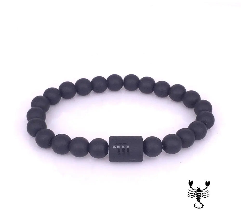 Frosted Black Onyx Beaded Zodiac Sign Bracelet