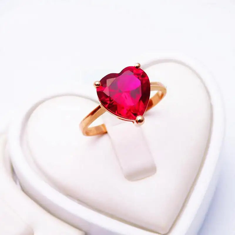 18K Gold Love Set with Red Stone Ring