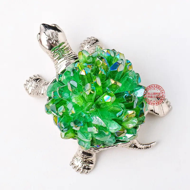 Natural Crystal Turtle Figurine with Amethyst & Citrine