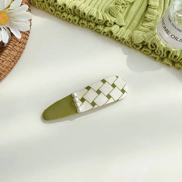 Spring Matcha Bow Hairpin with Pearl Scrunchie