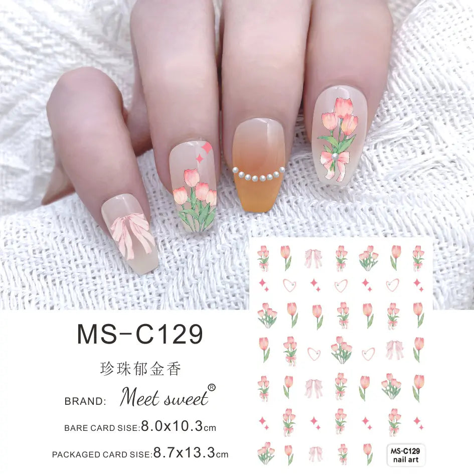 Nail Art Stickers - Camellia, Lily, and Poppy Designs