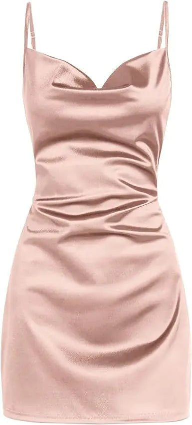 Satin Backless Lace-Up Dress