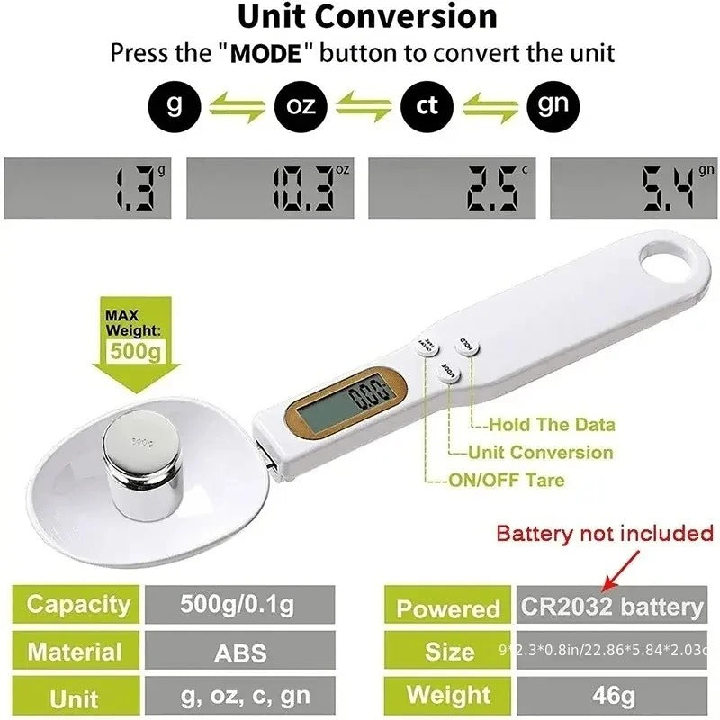 Mini Spoon Food Scale Digital Kitchen Electronic LCD Food Scale (0.1–500g)