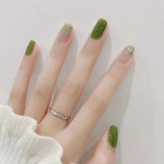 Symphony Matcha Summer Nail Set - Fresh Glitter Style