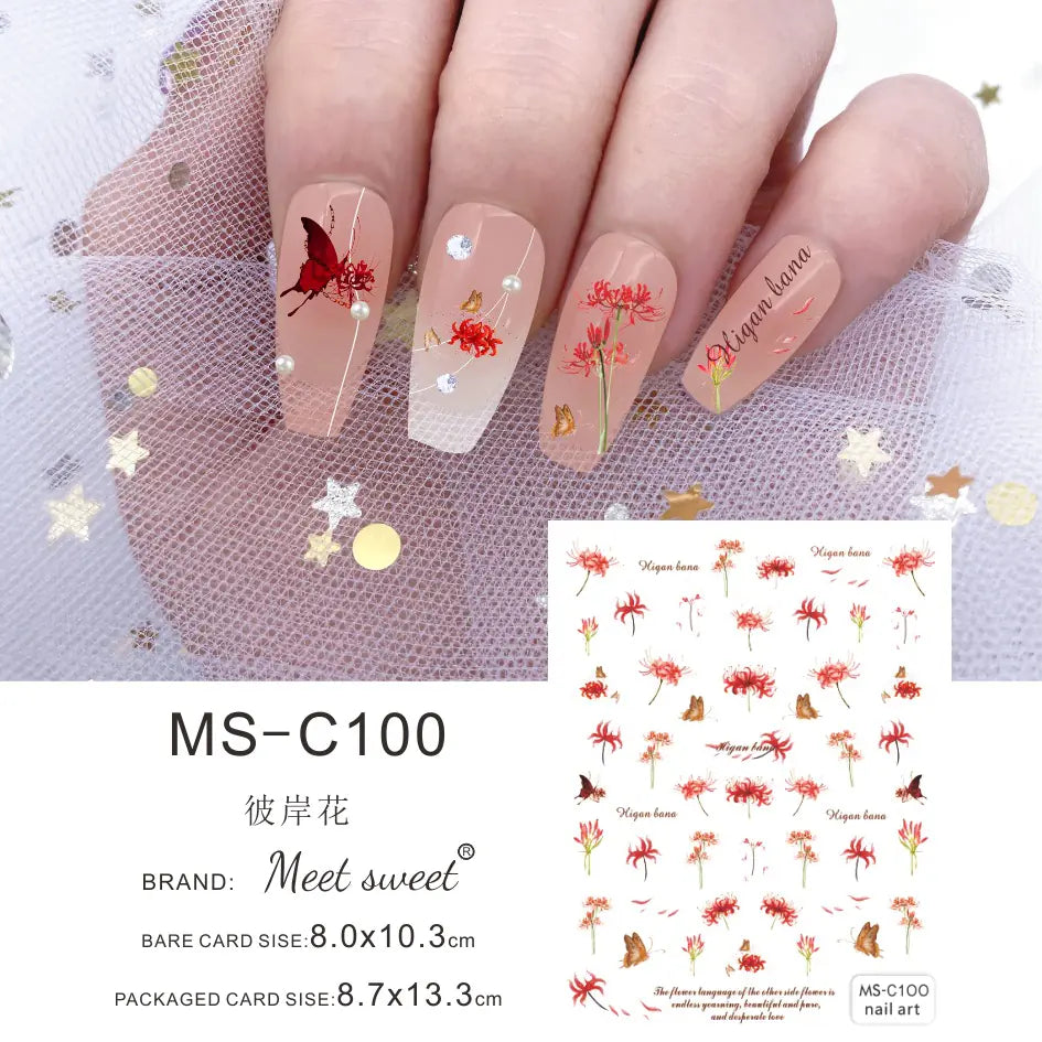 Nail Art Stickers - Camellia, Lily, and Poppy Designs