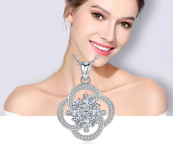 Silver Necklace with Diamond Pendant - Gemini Design