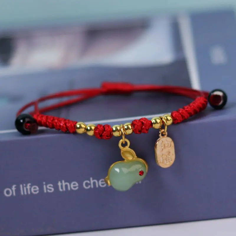 Red Rope Knitting Zodiac Jade Rabbit Bracelet