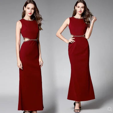 Elegant Burgundy High-Waisted Mermaid Dress