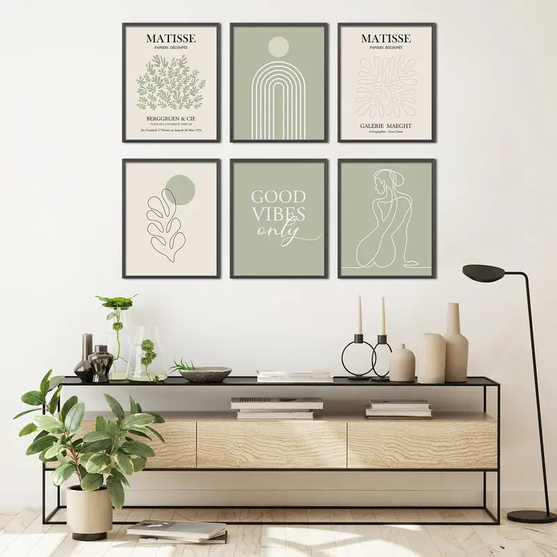 6pcs Sage Green Matisse Wall Art Prints for Aesthetic Room
