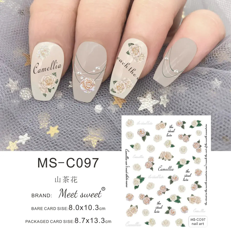 Nail Art Stickers - Camellia, Lily, and Poppy Designs