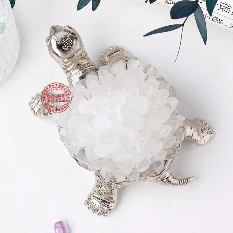 Natural Crystal Turtle Figurine with Amethyst & Citrine
