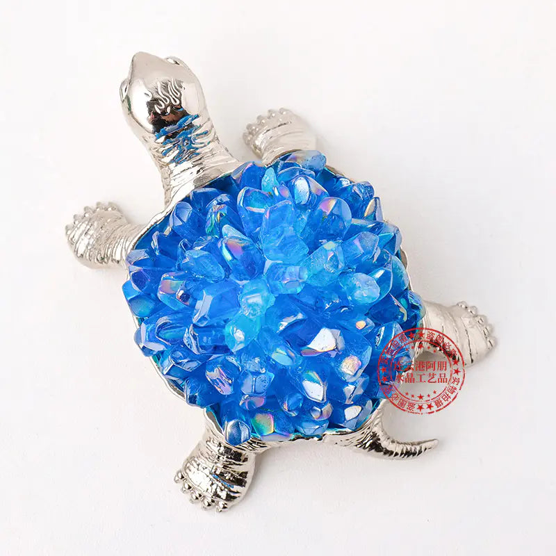 Natural Crystal Turtle Figurine with Amethyst & Citrine