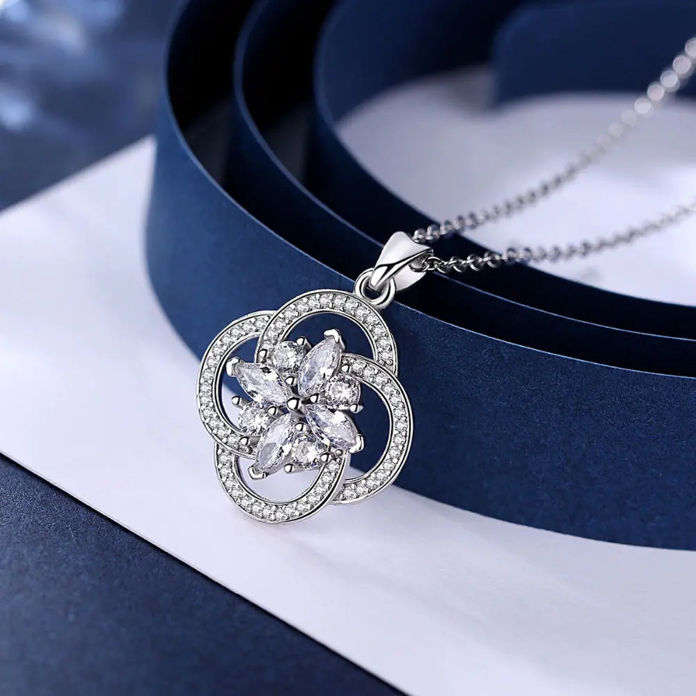 Silver Necklace with Diamond Pendant - Gemini Design